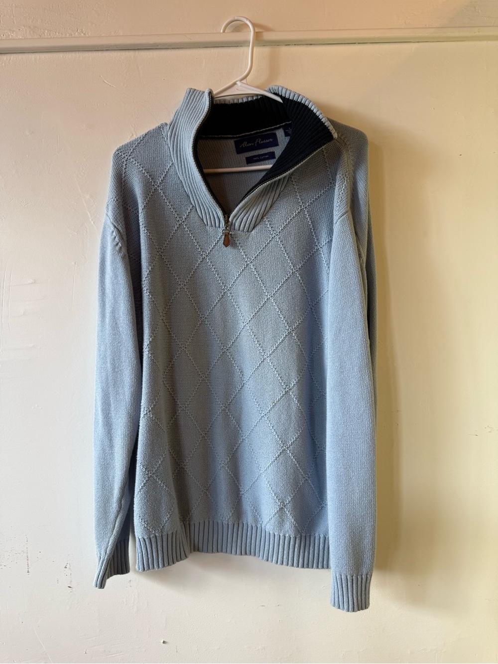 Alan Flusser Light Blue Diamond-Knit Quarter-Zip Sweater